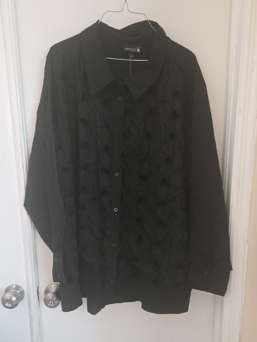 Antthony Black Textured Front Button-Down Shirt